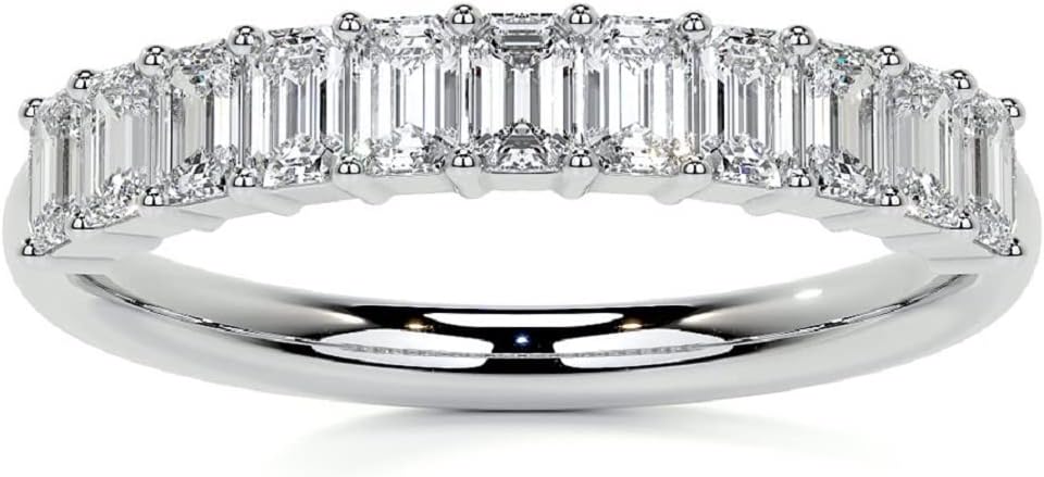 Jewelry Bands, Valentine's Day Gift Moissanite Diamond Excellent Emerald Brilliant Cut, Eternity Sterling Silver Band, Prong Set, 0.90 Carat, Promise Band, Customized Ring's Women