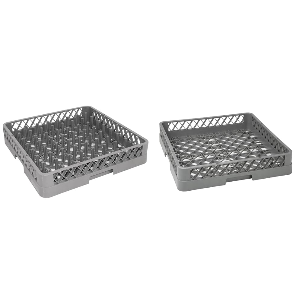 NISBETS Vogue Plate Dishwasher Rack, Grey, Dimensions: 100(H) x500(W) x500(D) mm & Vogue Open Cup Dishwasher Rack, Grey, Dimensions: 100(H) x500(W) x500(D) mm