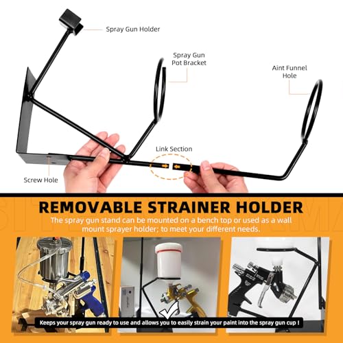 Image of Tanstic 52Pcs Gravity Feed Gun Holder Stand with Silicone Funnel and Paint Strainers Kit, Gravity Feed Paint Spray Gun Holder Stand with Strainer Holder, Wall or Bench Mount
