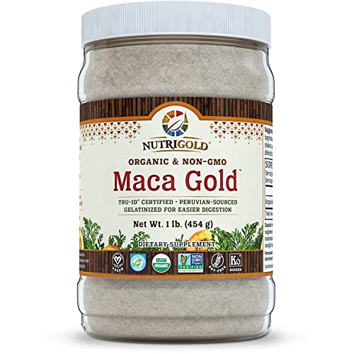 Nutrigold Organic Maca Powder Gelatinized, Maca Gold, 1 lb, Peruvian, Raw, Organic, Non-GMO, 2500 MG