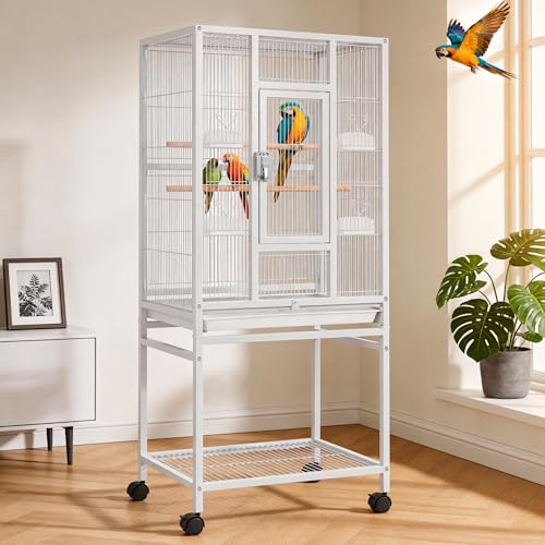 DWVO 53.9-Inch Metal Bird Cage: Large Parrot Cages with Seed Catcher & Cover - Rolling Stand with...