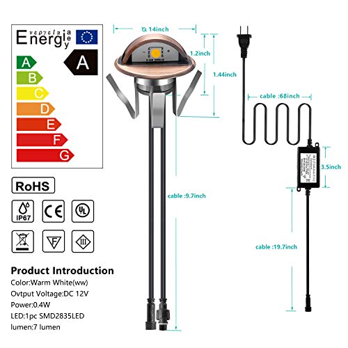 CHNXU LED Outdoor Deck Lights Kits, Φ1.38in Warm White 20 Pack Bronze, Low Voltage 12 Volt DC IP65 Waterproof, Electric Wired Recessed Stair Step Riser Mini Under Landscape Lighting for Outside Yard - Thumbnail 7