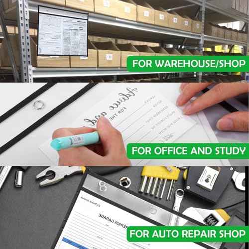16 Pack Horizontal Job Ticket Holders 8.5x11 - Heavy Duty Plastic Sleeves for Paper 8.5x11 - Clear Paper Sleeves Protector with Grommets - Reusable Dry Erase Pocket - Shop Work Order Folder - Image 5