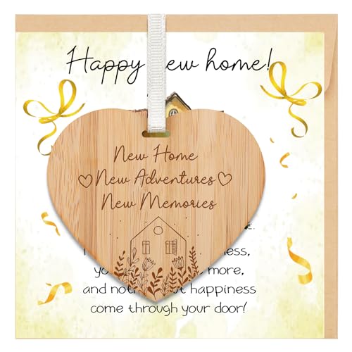 Welsky New Home Card with Envelope New Home Gifts Greeting Cards with Wooden Heart Plaque House Warming Gifts for Women Men Sister Brother Friends Colleague