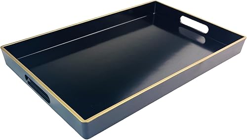 Umisriro Bandeja negra para mesa auxiliar, bandeja rectangular con asas, bandeja decorativa de plástico para otomana, sala de estar, mesa de cocina,