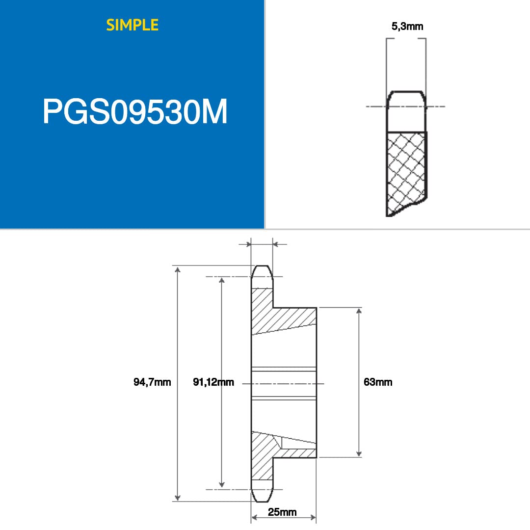 CMW - 2012 Piñones de cubo desmontable - Diente doble - 10B2 - Norma ISO - Acero - 25 dientes - Paso 15,8mm