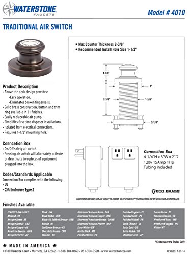 Waterstone 4010-Orb Traditional Disposer Air Switch, Black Oil Rubbed Bronze #TOP1
