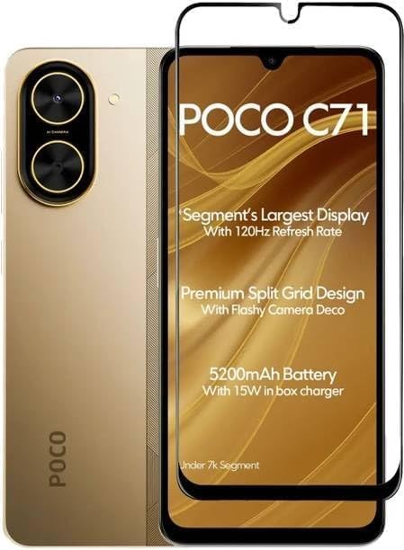 Image of YMHML Premium Tempered Glass Screen Protector Compatible For Redmi Poco C71 5G /Poco M7 5G (Black) Edge To Edge Full Screen Coverage With Easy Installation Kit,Pack Of 1