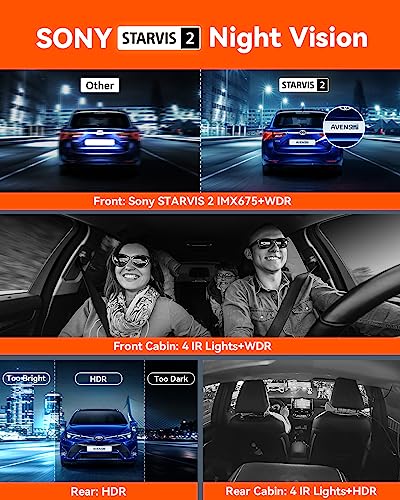 Vantrue 360 Degree Dash Cam for Cars, WiFi GPS Car Camera with Voice Control, IR Night Vision, 24hrs Parking Mode, HDR/WDR, 3.19’ IPS LCD, 512GB Max