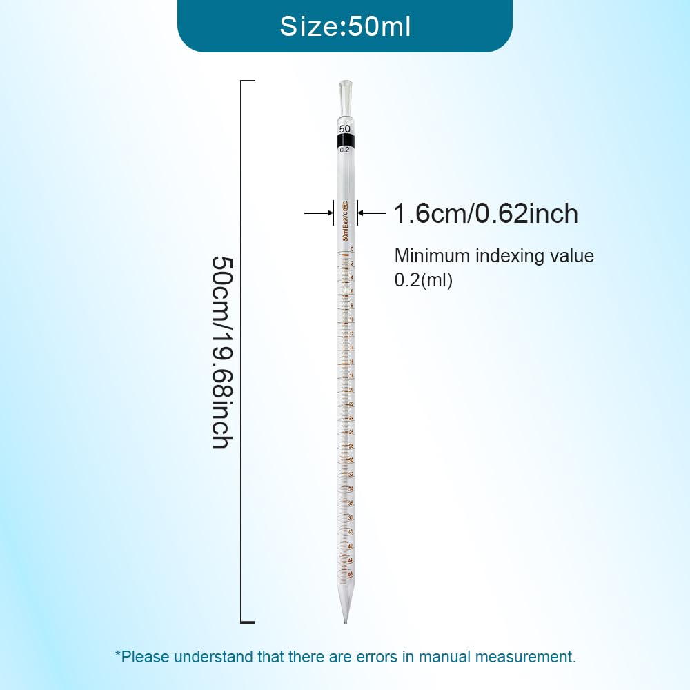Pipette de transfert, 1 pipette graduée en verre avec marque de couleur, tube de pipe en verre avec compte-gouttes de toutes les tailles disponibles (50 ml)