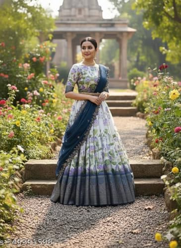 Image of ZITON ARICO MART Women's Indian Traditional Kanjivaram Silk Pure Weaving Lehenga Choli Along With Dupatta And Blouse Piece, Half Saree (Unstitched)