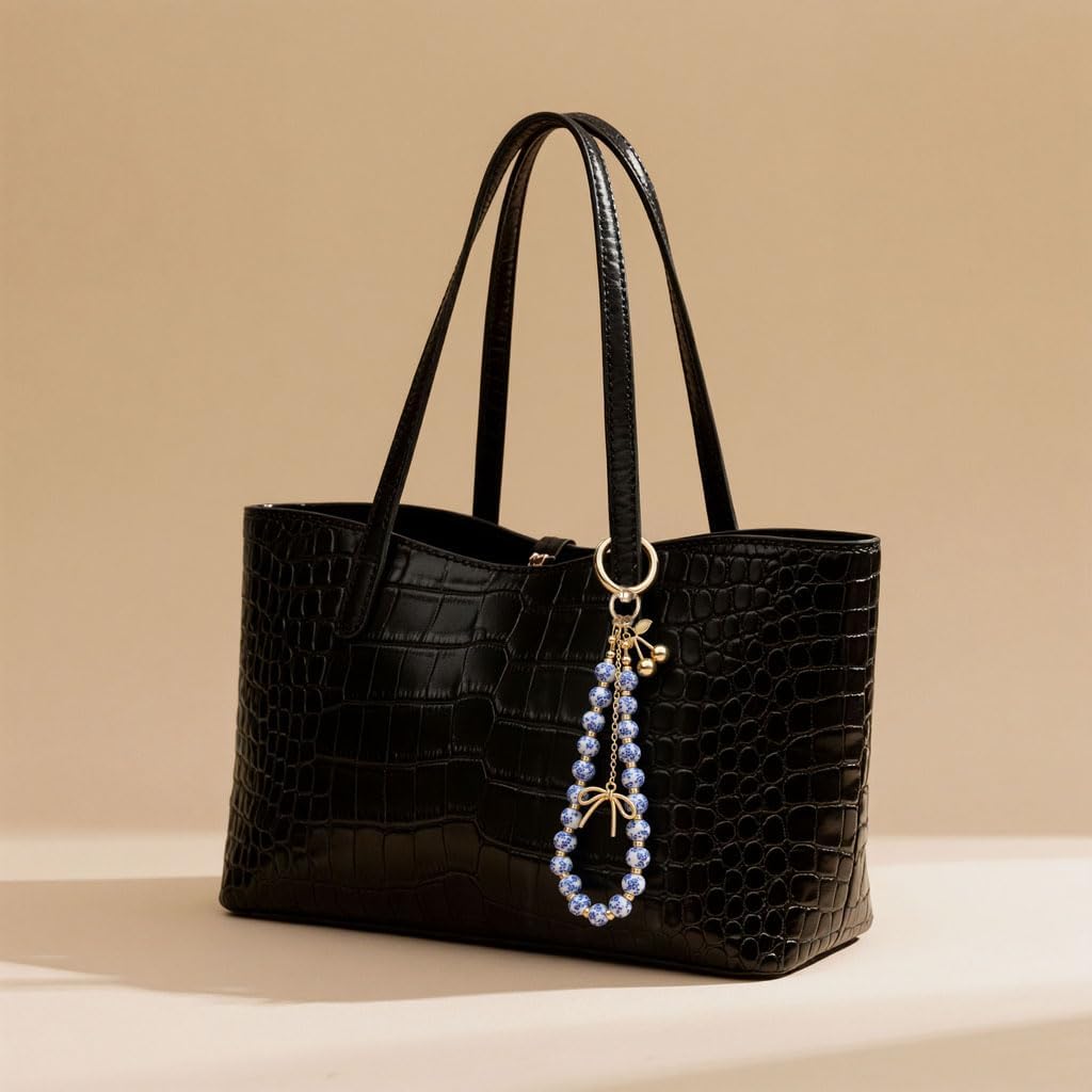 Cherry Keychain Wristlet Bag Charms for Women,Beaded Bow Keychain Wristlet Key Ring Bracelet Car Key Chain for Women - Image 4