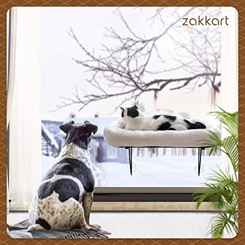 Zakkart Cat Window Perch - 100% Metal Supported from Below - Comes with Warm Spacious Pet Bed - Cat Window Hammock for Large Cats & Kittens - for Sunbathing, Napping & Overlooking (White) - Image 7