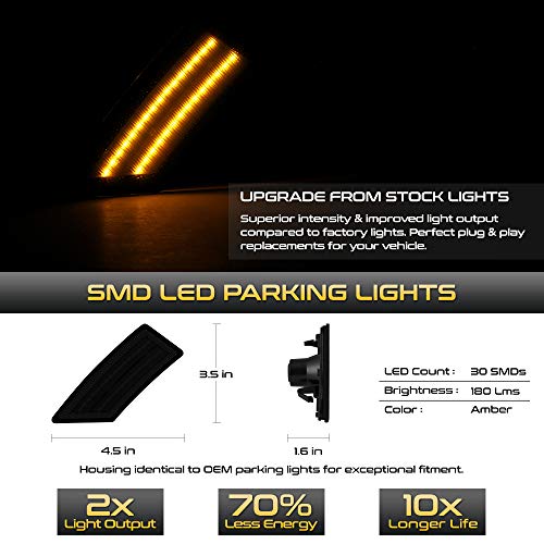 VIPMOTOZ Full Amber LED Strip Front Side Marker Light Fender Lamp Housing Replacement For 2019-2020 Ford Ranger, Black Housing with Smoked Lens, Driver & Passenger Side - Thumbnail 4
