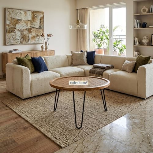 Image of Rattan Coffee Table - Cane Center Table with Shelf for Storage - Bohemian Solid Mango Wood Coffee Table for Office and Living Room C#042 (Natural 2)