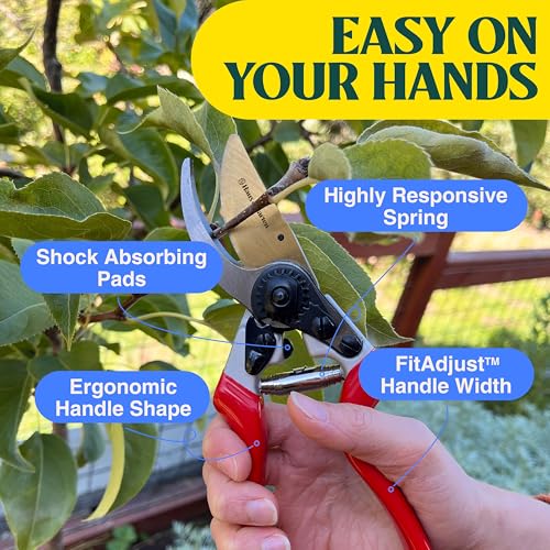 Image of Haus & Garten EnduroPRO Ergonomic Bypass Pruners - Professional Titanium Garden Shears - Heavy Duty Hand Pruning Scissor, Tree Trimmer, Gardening Tool, Branch, Hedge, Rose, Shrub & Bush Clippers