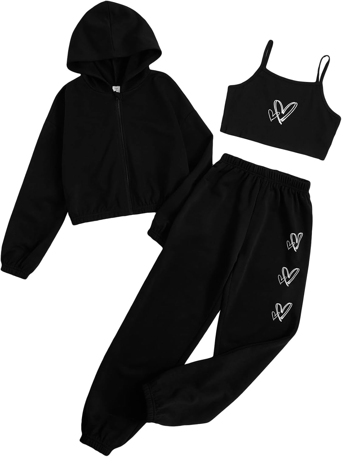 Floerns Girls Graphic Print Clothes Cami Top Sweatpants Set with Jacket Hoodie 3 Piece Outfit