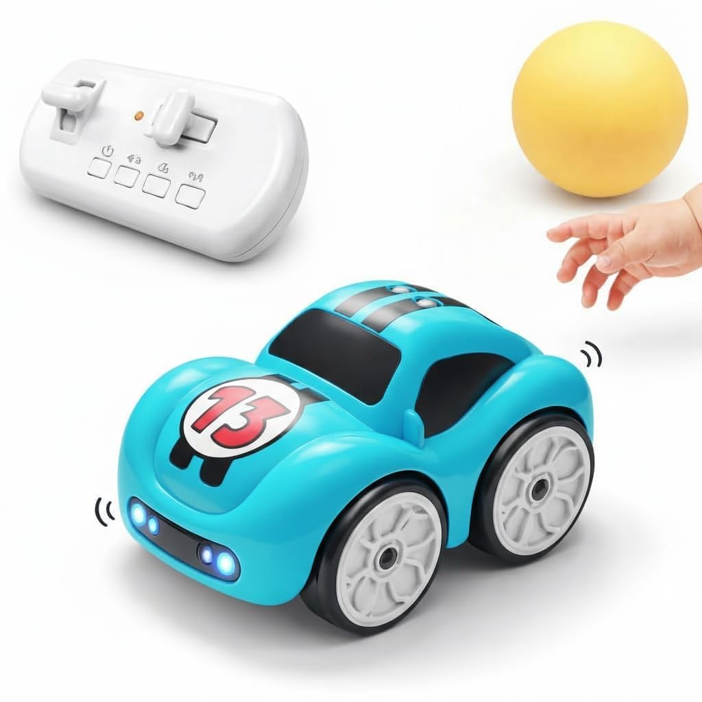 Mini RC Intelligent Sensor Stunt Car Toy for Kids 3-12 | 4 Smart Modes: Follow Object, Chase, and Follow Track, Rechargeable Cartoon Car with Music & Bright LED Light |Birthday Gift for Kid(Blue)