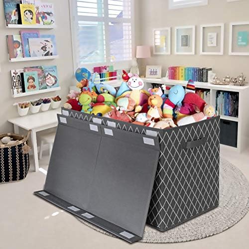 Kids Toy Box Chest Organizer Bins for Boys Girls, Large Fabric Collapsible Storage Basket Container with Flip-Top Lid & Handles for Clothes,Blanket,Nursery,Playroom,Bedroom, 24.5”x13”x16” (Gray) 2 51zrp2Vf8PL. AC