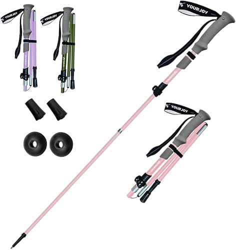 Miniatura 4 de Bastones de senderismo para senderismo, colores macarrones, paquete de 2 unidades, ajustables, plegables para senderismo o caminar, palos de