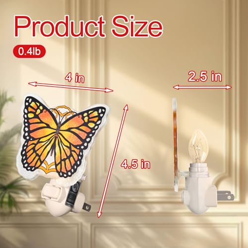 Image of Monarch Butterfly Night Light Plug into Wall - Made with Real Glass, Stained Glass Styled Nightlight for Hallway, Nursery, Bedroom, Bathroom, Kitchen, Stairway - Nature Inspired Accent Home Decor