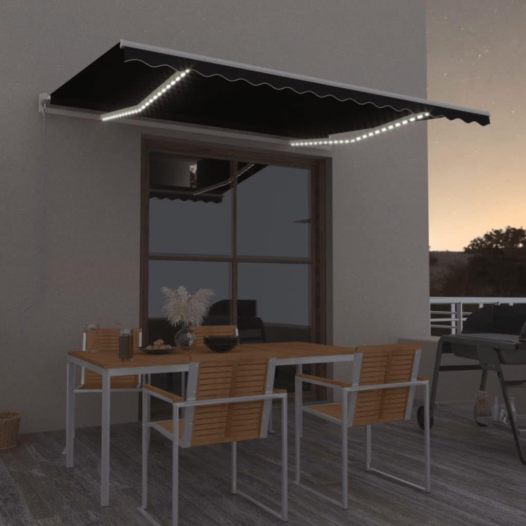 Auvent manuel rétractable avec LED 400x300 cm anthracite pour terrasse et jardin