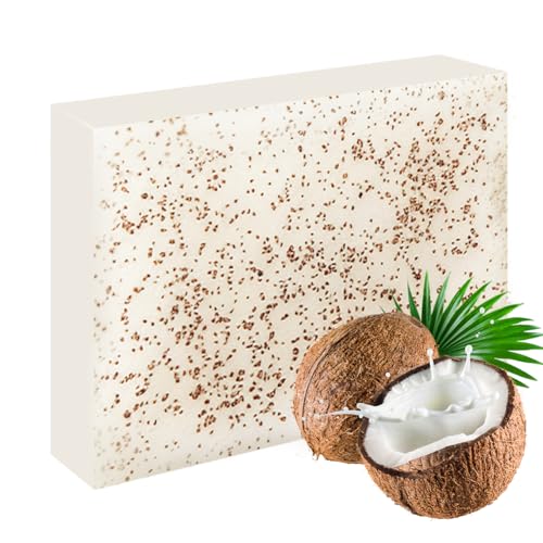 LOPHE Jabón Exfoliante de Coco, 100g Jabón de Coco Natural, Jabon Facial y Corporal Limpiador, Pastilla de Jabon, Exfoliación Suave, Ilumina el Tono de la Piel, Nutre e Hidrata