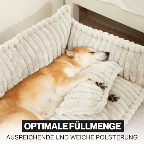 noviclass® Hundesofa Chaffar Hundebett | Orthopädische Matratze | Moderner Stil | Cord-Design Größen (Creme, XL (120cm))