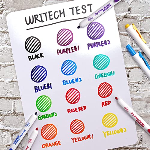 Image of WRITECH Retractable Dry Erase Markers: Fine Tip Assorted Color Low Odor Multi Colored Set Refillable Clickable Multicolor Thin Point Whiteboard Marker Bulk 12ct No Bleed Smear