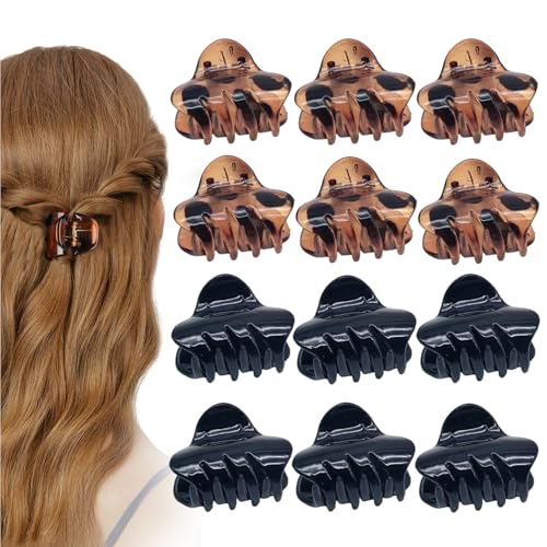 BH-MISSTARS Pack of 12 Small Hair Clips, 3 cm x 1.5 cm, Women's & Girls' Classic Non-Slip Plastic & Metal Hair Clips