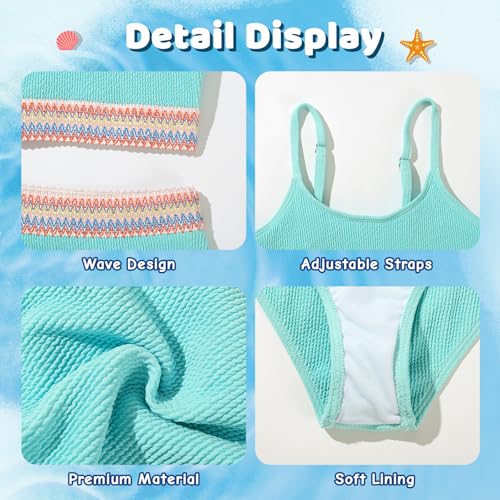 Image of Weixinbuy Girls Swimsuit Color Block Bathing Suit Adjustable Strap Two Pieces Bikini Swimsuits Beach Swimwear for Girls 9-16Y