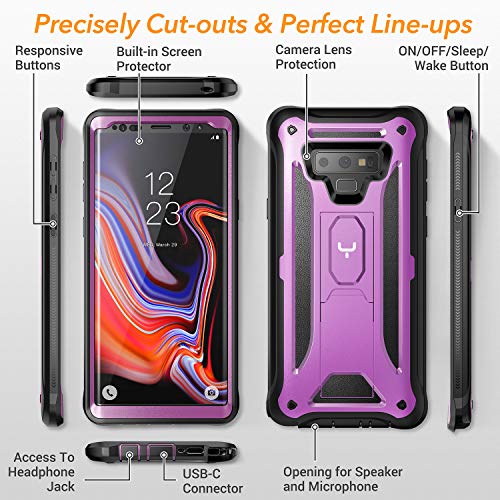 YOUMAKER Kickstand Case for Galaxy Note 9, Full Body with Built-in Screen Protector Heavy Duty Prote ction Shockproof Rugged Cover for Samsung Galaxy Note 9 (2018) 6.4 Inch - Purple