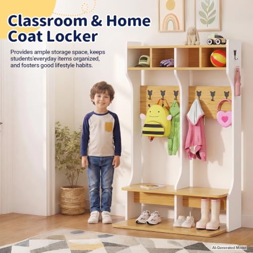 Image of 2-Section Coat Locker with Bench (White)