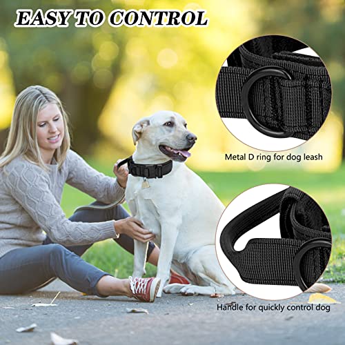 Ledeak Verstellbares Taktisches Hundehalsband mit Steuergriff, Militär-Nylon mit Metallschnalle für mittelgroße und große Hunde (L, Schwarz)