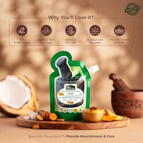 Image of Indus Valley Bio Organic Kasturi Haldi & Coconut Malai Ubtan, Skin Brightening Paste with Besan & Mango Butter for Face & Body