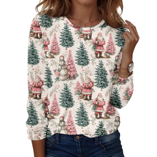 Weihnachtspulli Damen Langarmshirt Clothes Oversize Pullover...