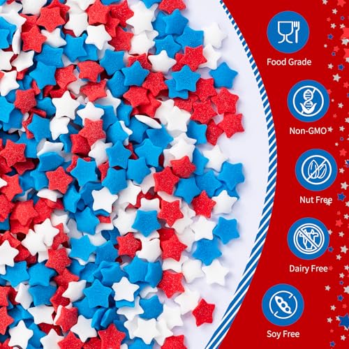 Image of Patriotic Sprinkles,Blue Red and White Stars Mix for Cake,July 4th Edible Confetti Sprinkle for Baking Decorations,130g,Stars-Shape Sugar,for Cookies,Ice Cream,Fondant Cake,Cupcakes,Desserts Decorating,May Day,Memorial Day,Flag Day,Juneteenth,Independence Day,4th of July Party Supplies | 130g,Stars-Shape Sugar for Baking Decorations,Cookies,Ice Cream,Fondant Cake,Cupcake,Dessert Toppers,Birthday Party Supplies