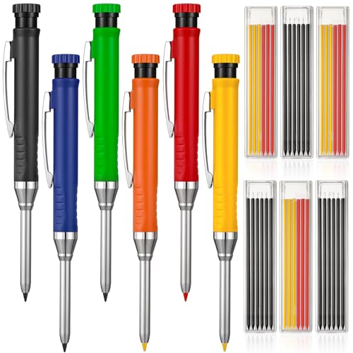 AOZUO 6 Pack Carpenter Pencil with Sharpener, Long Nosed Deep Hole Tip Mechanical Hole Marker with...