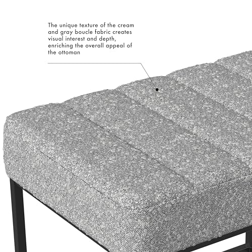 Image of HomePop 22 inch Theodore Channel Tufted Ottoman - Cream Boucle with Gray Yarns