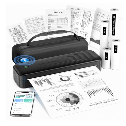 Image of TATTMUSE Inkless Portable Printer for Travel, Wireless Thermal Printer Support 8.5 inch X 11 inch Letter & A4 Thermal Paper, Small Mobile Compact Printer with Carry Case & 4 Rolls Thermal Paper