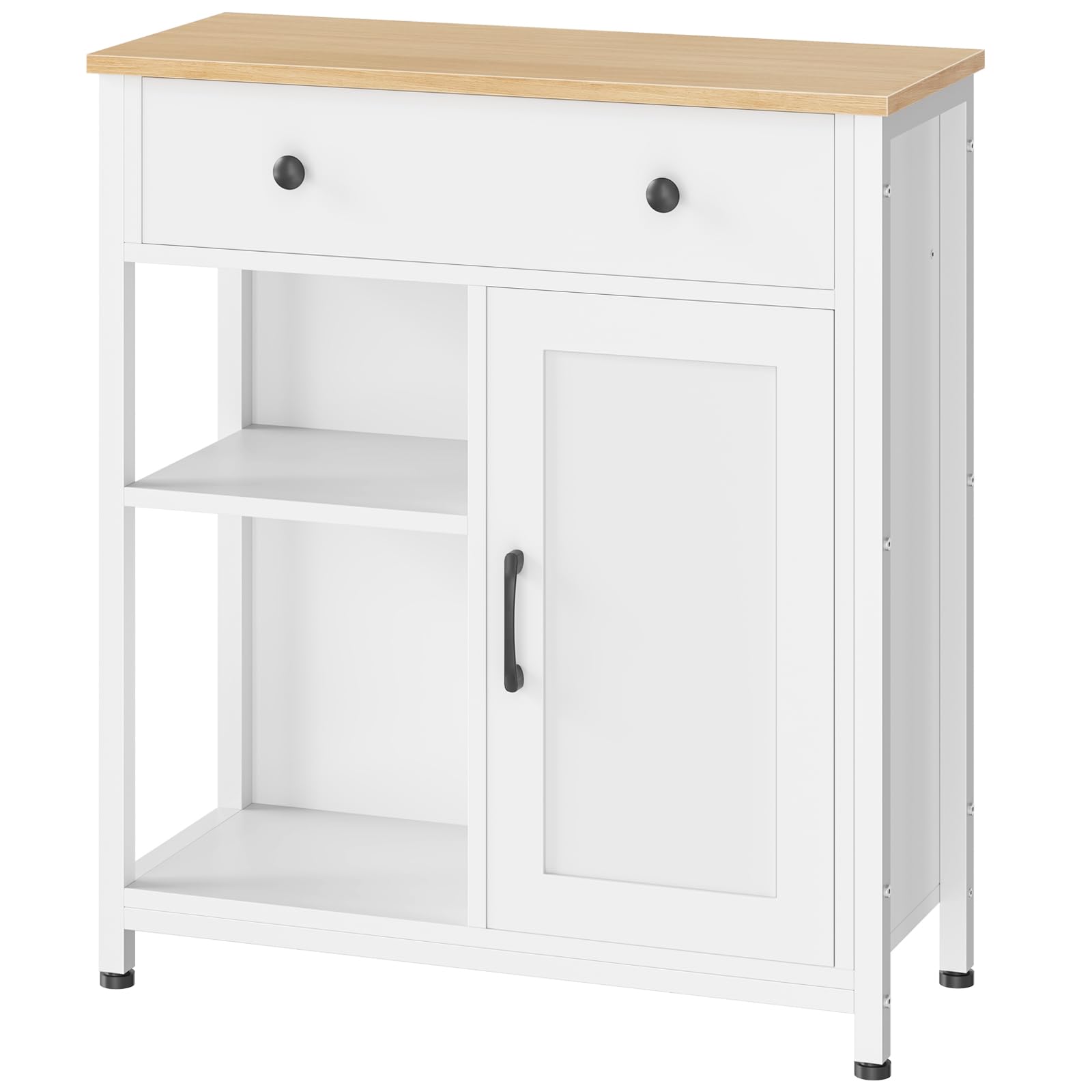 HOOBRO Sideboard Küche mit Schublade, Küchenschrank mit verstellbarem Regal, Aufbewahrungsschrank mit Türen, Kaffeebarschrank für Cafés, Küche, Restaurant, Wohnzimmer, Weiß und Natur EWN70CB01