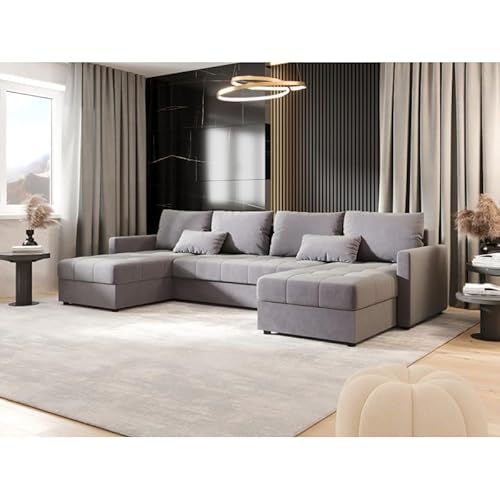 Tendencio Canapé d'angle panoramique Convertible MOSIA (Gris Clair)
