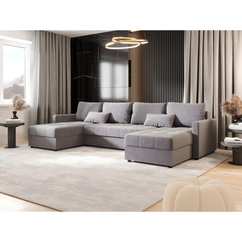 Tendencio Canapé d'angle panoramique Convertible MOSIA (Gris Clair)