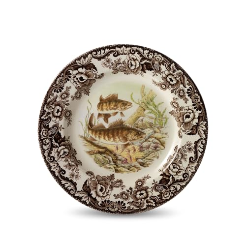 Spode Woodland Walleye Dinner Plate - British Wildlife Fish Design with Traditional Floral Border, 10.5 Spode Woodland Walleye Dinner Plate - British Wildlife Fish Design with Traditional Floral Border, 10.5