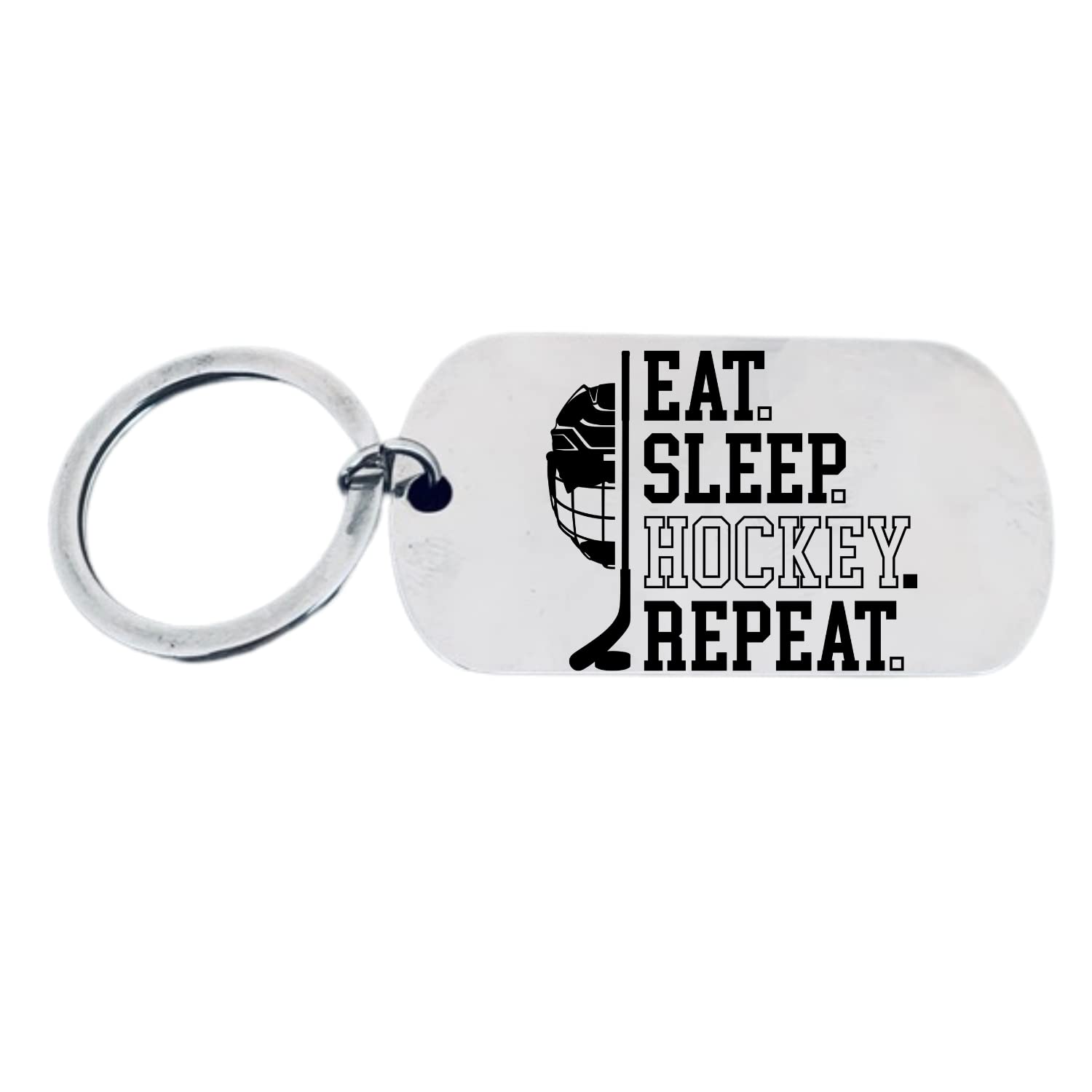 Sportybella Hockey Keychain, Unisex Ice Hockey Jewelry, Eat Sleep Hockey Repeat Charm Keychain, Gift for Hockey Players, Teams & Coaches