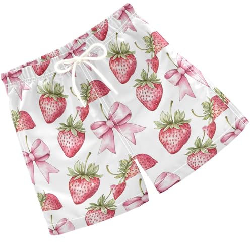 Pigsaly Boys' Swim Board Shorts Watercolor Pink Bow Strawberry Boy's Swim Trunks Kids Swimwear 5T