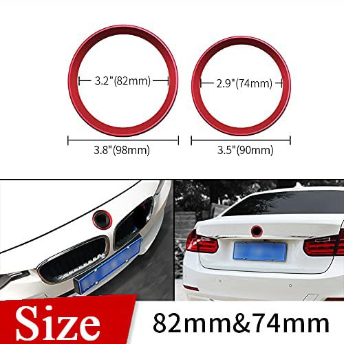 Image of SANRILY 2PC Decorative Ring 82mm Hood Emblem /74mm Trunk Emblem Badge Logo Rings Replacement fit for BMW X3 X5 X6 3 4 5 6 7 8 Series 325i 328i E46 E30 E36 E34 E38 E39 E60 E65 E90 (82+74 Red)