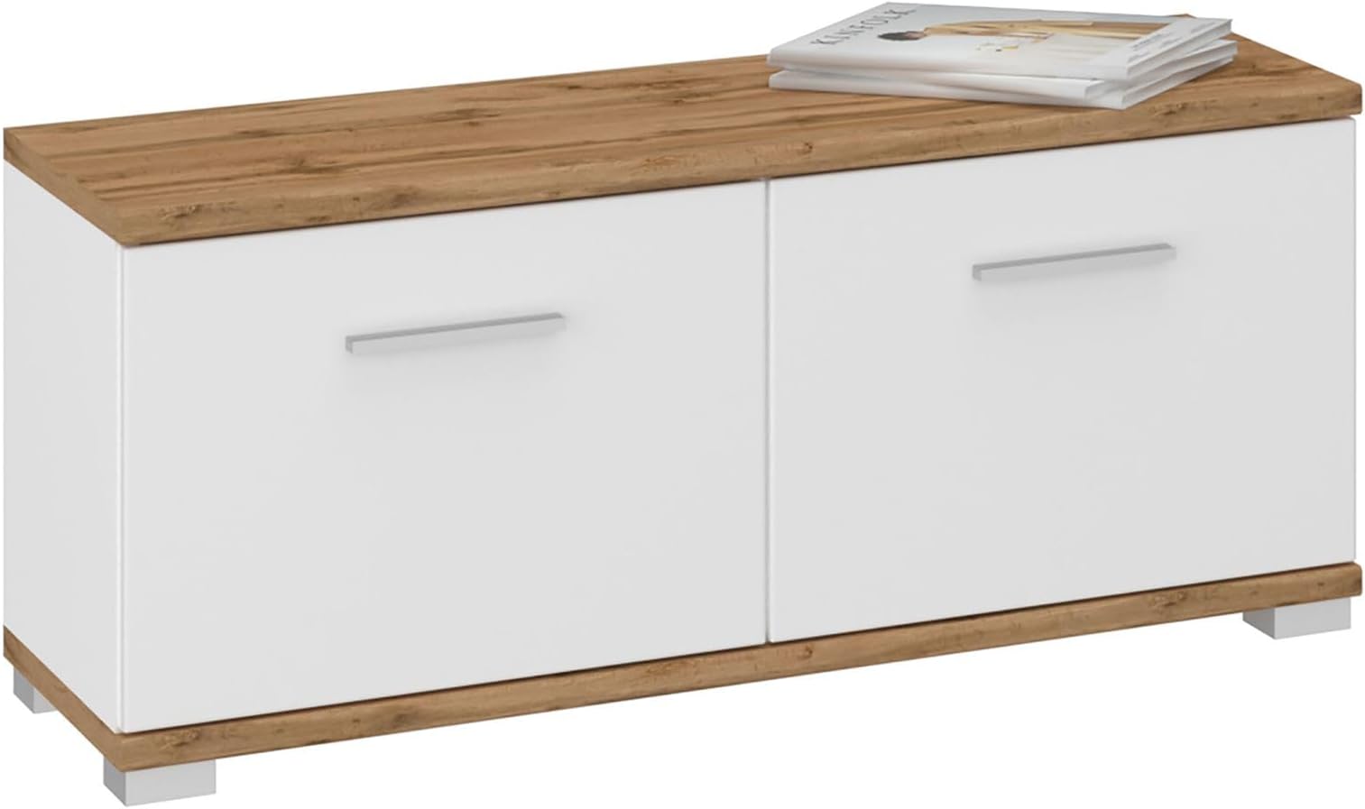 DSNAPE Schuhbank Mit Stauraum 100cm - 2 Rattantüren - Sitzbank Für Flur - Weiß