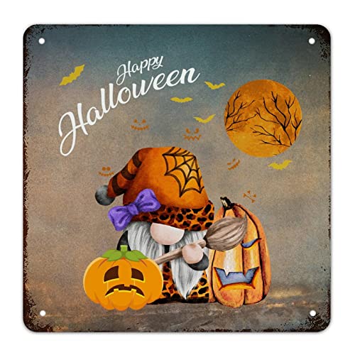 Panneau en métal gnomes d'Halloween - Solution déco murale rustique pour chambre et garage