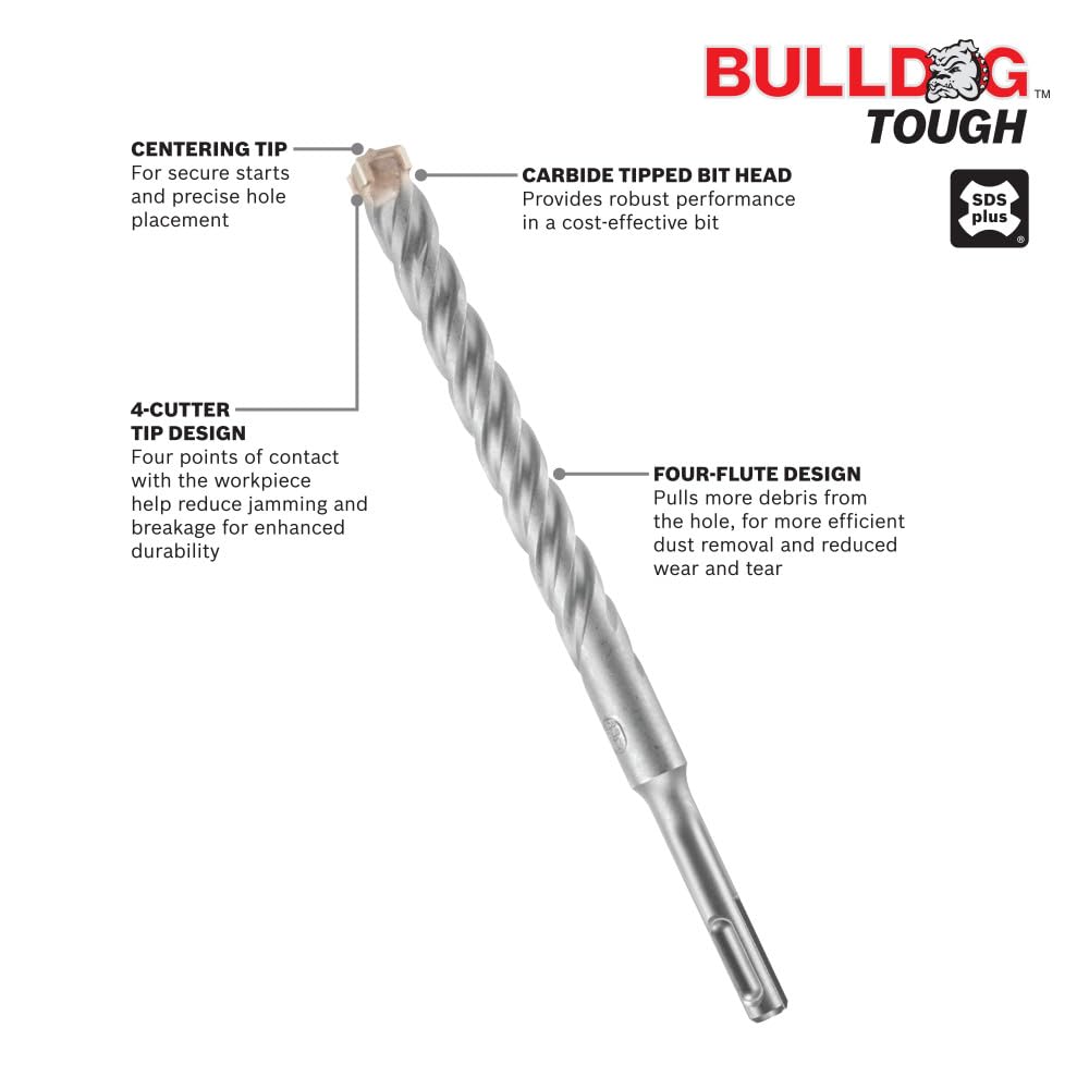 Bosch HC4C2011B5-3/40.6 cm. x 10.2 cm x 15.2 cm SDS-Plus® Bulldog™ - Broca resistente para martillo rotativo - Paquete de 5